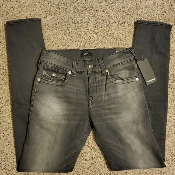 TRUE RELIGION Relaxed Skinny Fit Grey Wash Flap Pocket Mens Jeans - Picture 3 of 5